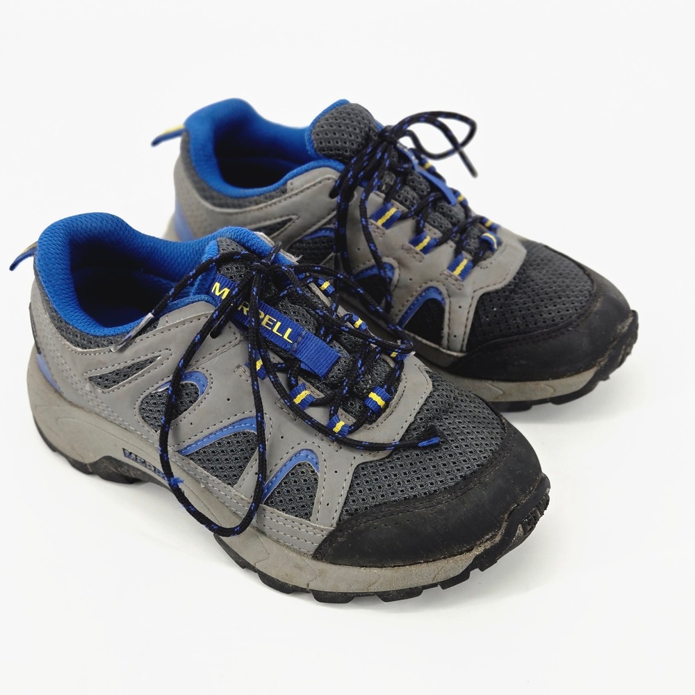 Merrell Oakcreek Waterproof Hiking Shoes Kids Gray Blue Trail Sneakers 1W Wide